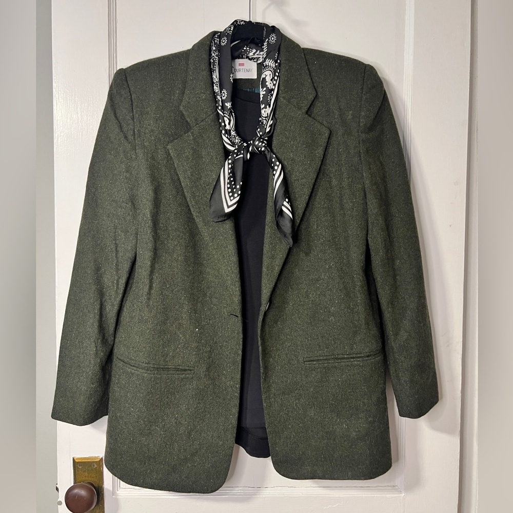 Vintage 90’s Classic Women's Dark Green Wool Tweed Blazer